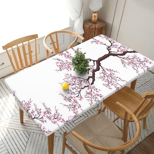 EZDLOWVBA Tovaglia con stampa di alberi di ciliegio, copertura per tavolo aderente, impermeabile, bordo elastico, tovaglia in plastica adatta per tavoli pieghevoli per picnic, campeggio, attività