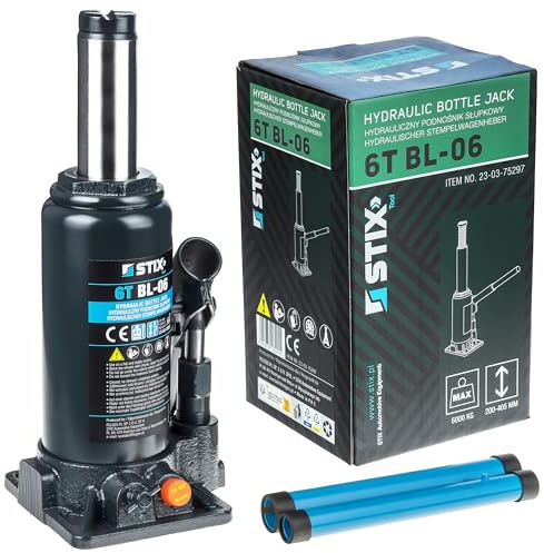 STIX Hydraulischer Flaschen-Wagenheber BL-06, Stempelwagenheber mit 6 Tonnen Tragkraft, 200-405 mm Hubhöhe, Kompakt-Wagenheber