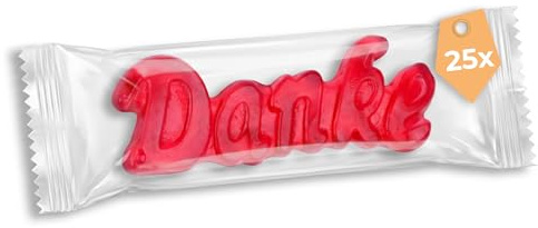 Fruchtgummi Danke 25er Pack Gastgeschenk - Süßes Dankeschön im Schriftzug | für Gäste, Hochzeit, Geburtstag, Firmen-Event & Feiern, Gummibärchen mit 10% Fruchtsaft, als Mitgebsel & Give-away