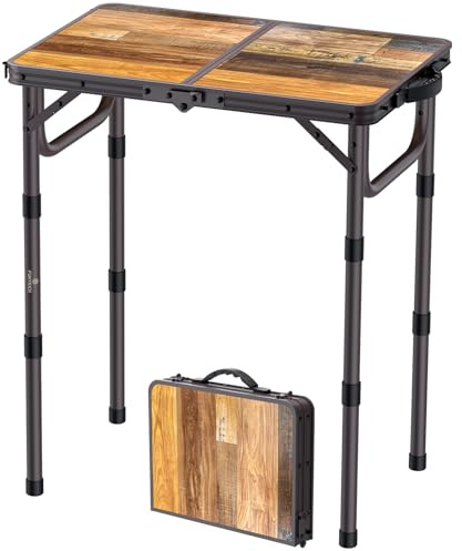 FUNYKICH Mesa de Camping Plegable 58 x 40 cm, Mesa Plegable Camping Portátil de Aluminio con 3 Alturas Ajustables (26/48/70 cm), Panel de MDF, Multifuncional para Picnic, Camping y Barbacoa