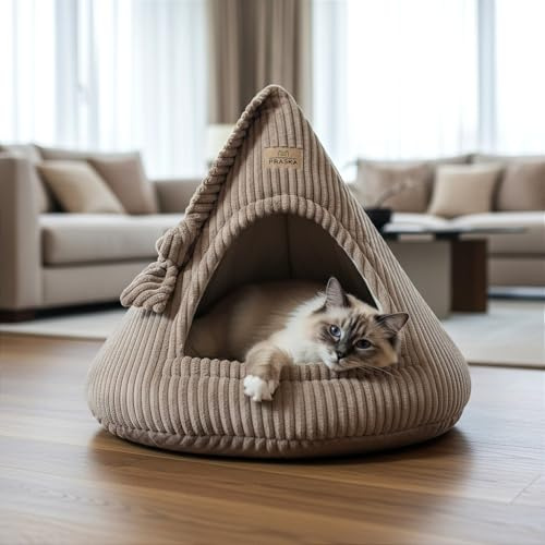 PRASKA Katzenhöhle mit verstecktem Spielzeug Handcraft - Katzenbett für Große Katzen - Rattle Cap Dunkelgrau Katzenhöhle & Hundehöhle für kleine Hunde Waschbar