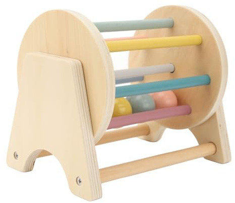 Dioche Tamburo Rotolante per Il Panorama in Legno per Bambini-Tamburo Rotolante del Cilindro con Quattro Palline per Il Pensiero Logico e Coordinazione Occhio-Mano, Bassino Sicuro, Giocattolo