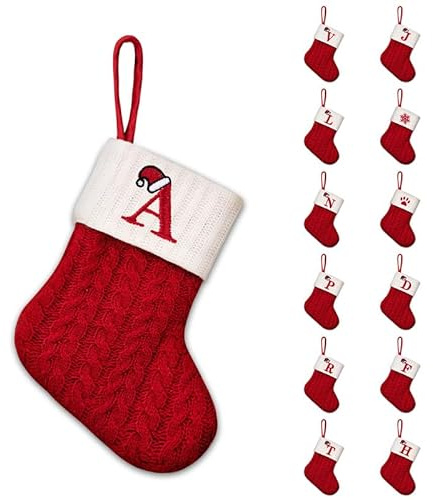 Weihnachtsstrumpf Personalisiert Nikolausstrumpf mit Buchstaben 20cm klein | wiederverwendbar Weihnachtsdeko zum Aufhängen & Befüllen für Kamin, Tür & Baum, feiner Strick, Geschenk für Familie Kinder