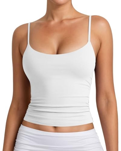 Débardeur Femme sans Manches à col U Crop Top d'Été Haut Élastiques Caraco T Shirt Slim Fit Tank Tops à Bretelles Spaghetti Basic Camisole Yoga Fitness Camisole Couleur Unie Caraco (01 White, XS)