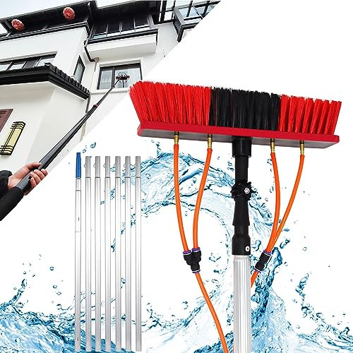 8m/26.24FT Telescopic Water Fed Window Cleaning Pole - Lightweight Aluminium Flexible PP Bristle Brush Head Perfect for High Reach Window Cleaning Easy to Use