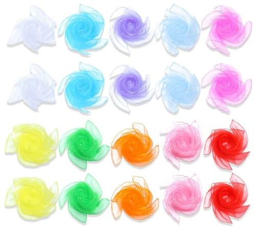 20 bunte Schals für Kinder 10 Farben Jonglierseidentücher Quadrate Gymnastik Bunte Seidentücher für Tanzen sensorisches Jonglieren Tanzaufführungen 45x45cm