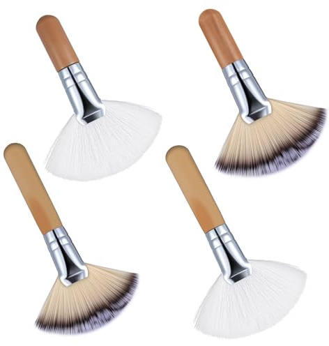 Jeffdad 4Pcs Facial Fan Brush, Fluffy Fan Brushes for Facials | Esthetician Fan Brushes Soft Bristle Highlighter Brush Facial Applicator Makeup Tools for Women Girls Loose Powder Blush