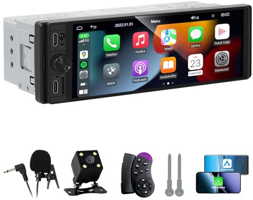 DINRGO Single Din Car Radio - Car Stereo with Wireless Apple Carplay Android Auto, 6.9 Touchscreen Radio with Bluetooth 5.2 Support Mirror Link, RC，GPS, FM, USB & Type-C Fast Charging, EQ, SWC，MIC