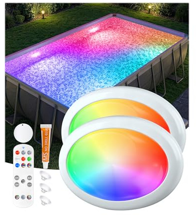 PoolLeader Poolbeleuchtung Unterwasser mit Fernbedienung, Farbwechselnde Whirlpool Lichter Unterwasser, Schwimmende Poolbeleuchtung mit Magnet/Saugnäpfe/Eisenplatte, Badewanne licht für Spa - 2 Stück