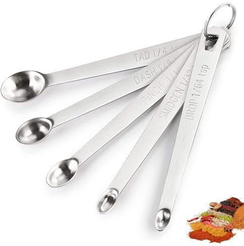 5PCS Small Measuring Spoons Set - Stainless Steel Mini Spoons for Cooking & Baking (1/4, 1/8, 1/16, 1/32, 1/64 TSP) - for Powders, Spices