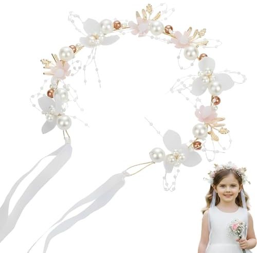 Luxorium Accessori per Capelli Comunione Bambina Coroncina Fiori Cerchietto Fascia per Capelli Matrimonio Donna Rosa Argento