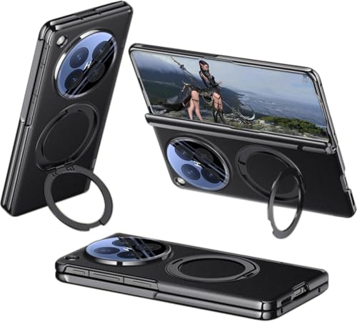 Leather Case for OPPO Find N6, Hinged Cover for Find N 6, Mobile Phone Shell, Rotating Magnetic Bracket, Cellphone Holster -Black