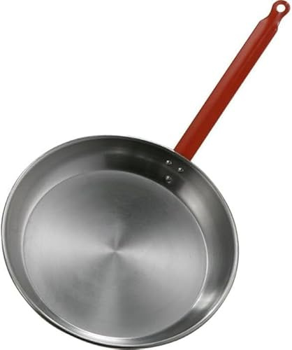 GREGORIOSTORE Padella in Ferro Spazzolato con Manico Rosso Ergonomico, Rotonda, per Spaghetti e Wok, Uso Professionale (40 cm)