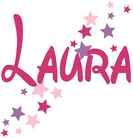 Wandtattoo Türaufkleber, Kinderzimmer mit Namen für Mädchen, 73002-29cm-tricolore-pink, mit bunten Sternen fürs Mädchenzimmer, Wandaufkleber Wandtatoos