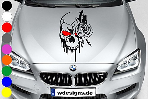wDesigns Autoaufkleber Totenkopf Rose Skull ROT Aufkleber Motorhaube Decal Heckscheibe