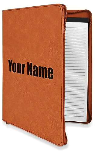 Personalized Block Name Leatherette Zipper Portfolio with Notepad - Double Sided