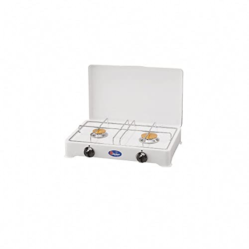 Parker - Hornillo de mesa con 2 fuegos, alimentación de gas GLP (gas en las bombones) para uso exterior, fabricado en Italia 2002cb