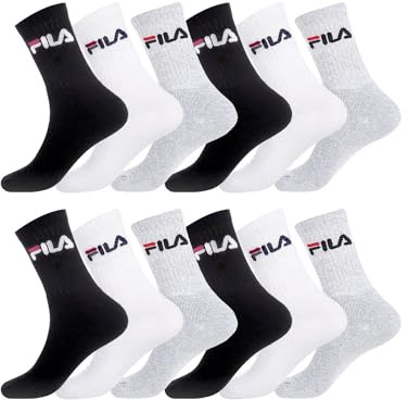 Fila Chaussette Homme Sport Fléxibles - Lot de 12 - Chaussettes Hautes Homme, Durables & Confortables, Taille 43/46 - Noir/Gris/Blanc