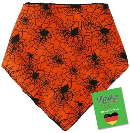 Dimples Hundehalstuch - Halloween Spinnen schwarz orange - Halstuch, Bandana, Dreieckstuch für Hunde Welpen und Katzen - Tier Besitzer Geschenk - Handgemachtes Accessoire 25cm