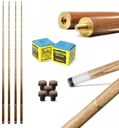 store HD Billard Queue Set zweiteilig aus edlem Holz, 147cm lang, Billard Kö 2-teilig für Pool + Snooker, austauschbare Lederspitze, inkl. Kreide + Ersatzspitzen