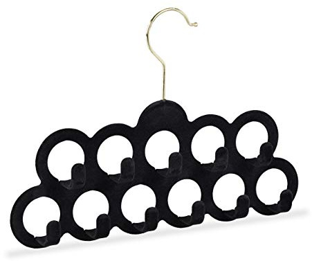 Relaxdays 2 Perchas Pañuelos, Organizador Accesorios, Cinturones o Corbatas, Terciopelo-Metal, 21x30x3 cm, Negro