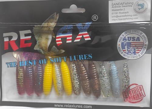 SANDAFISHING 12 Relax Twister 8 cm Barsch Gummiköder Gummifische Barsch Zander Hecht Raubfisch Gummifische selbstleuchtend UV aktiv fischen Angeln