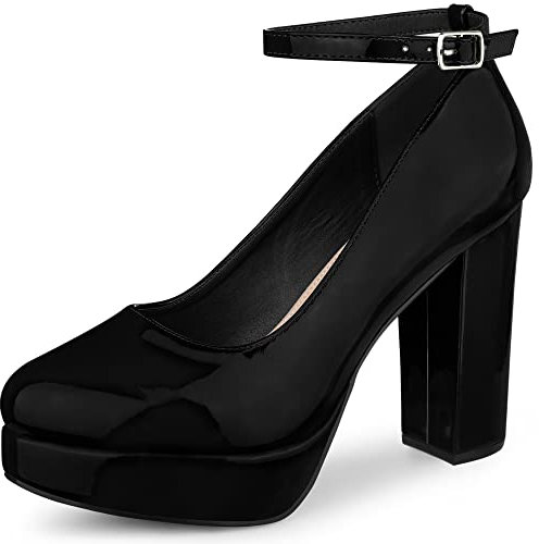 Allegra K Escarpins à Plateforme pour Femmes Escarpins à Talons épais à Bride à la Cheville Noir 37.5