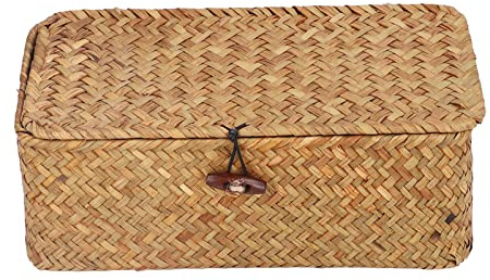 Aufbewahrungskorb aus Natürlichem Seegras, Gewebt, Rechteckig, Regal, Korb, Schreibtisch-Organizer mit Deckel(S)