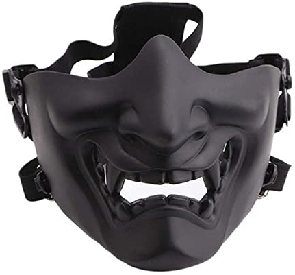 WLLLTY 1 demi-masque de jeu tactique Prajna Demi visage Hannya Oni Moto Evil Demon Knight pour Halloween Cosplay