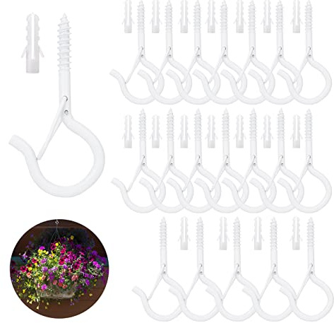 VOCIBO 20 Stück Schraubhaken Set, Haken zum Schrauben, Hakenschrauben Weiß, Schraubhaken mit Sicherung, für Aufhängen von Pflanzenkörben Vogelhäuschen Windspielen Laternen Lichterketten.
