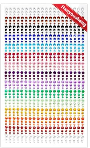 Hanyousheng 900Pcs Strass Autocollant, 3mm, 4mm, 5mm Autocollants Multicolores en Paillettes Strass Autocollant, Acrylique Diamant Décorations, pour le Maquillage du Visage, Décoration Nail Art