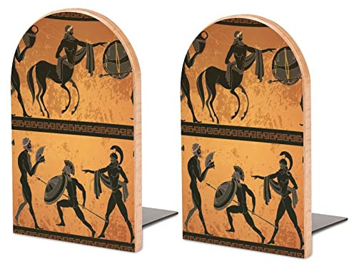 Packung Mit 2 Buchstützen Griechenland Schwarzfigurige Keramik Altgriechische Mythologie Zentaur Rutschfester Bücherständer Aus Holz Bücherregal Bücherhalter Für Home Desk Office Library