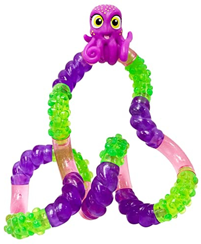 Tangle 8514 Fidget Toy Junior Aquatic Husdjur Serie med djurfigur bläckfisk, anti-stress fingerleksak, främjar motorik, rotera och kombinera valfri motorikleksak för barn från 3 år, lila/grön