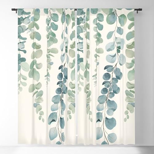 DONGSHAN Gardinen Blickdicht Eukalyptus - Verdunkelungsvorhang Thermogardine mit Ösen - Verdunklung Schlaufengardinen für Wohnzimmer Schlafzimmer Kinderzimmer 2er Set 160x100 cm(HxB)