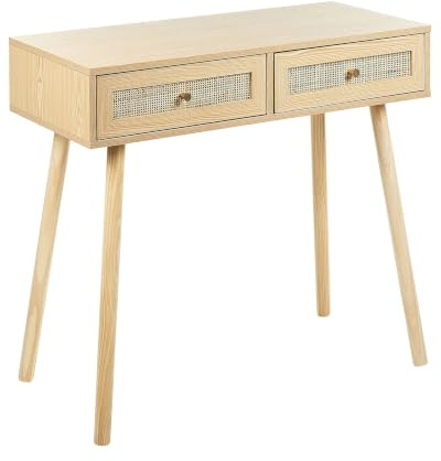 Beliani Console Claire en Rotin à 2 Tiroirs Design Scandinave Bureau Minimaliste Odell