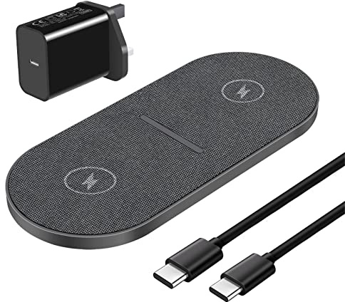 Dual 20W Wireless Charger, FDGAO 2 in 1 Fast Wireless Charging Pad Station for iPhone 17 16 15 14 13 12 11 Pro Max/Pro/XS/8 plus,Airpods, Samsung Galaxy/Note,Galaxy Buds and more (With USB-C Adapter)