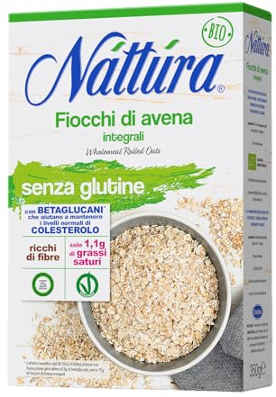 NATTURA Fiocchi di Avena Integrale Bio Senza Glutine, 350 g | Prodotto Vegano Fonte di Fibre e di Proteine, Basso Contenuto di Grassi Saturi