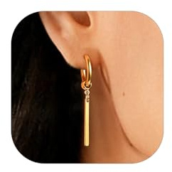 FindChic Edelstahl Stab Ohrringe Damen Lang Hängend, Minimalistische Statement Ohrringe in Gold Silber Schwarz, Ideal für Abend Party Alltag