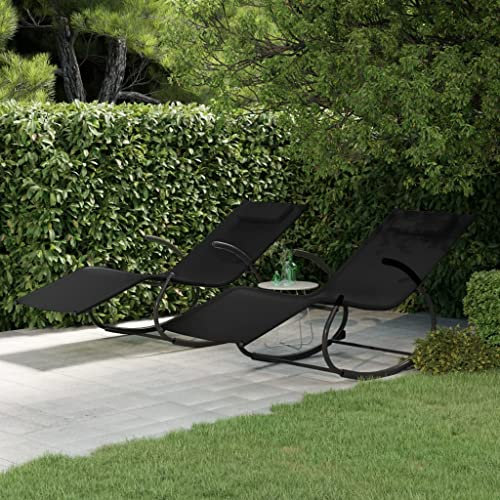 DYRJDJWIDHW gartenliege,sonnenliege,relaxliege,sonnenliege klappbar,Schaukelliegen 2 STK. Schwarz Stahl und Textilenestrandliege klappbar leicht,campingliege,strandliege,