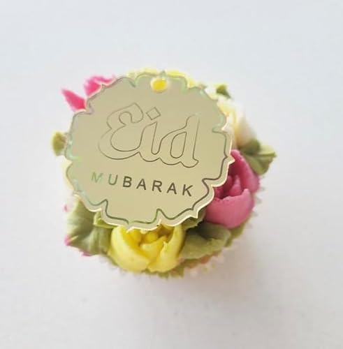 6 Eid Mubarak Cupcake Discs, Toppers, Gold, Silver, Cake Toppers, Decorations, Gift Tags, Hamper Tags, Gift Wrapping, Charms, Presents. (Gold)