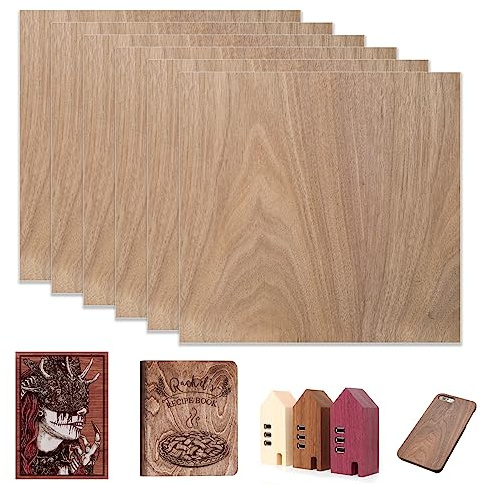 6 unidades de madera contrachapada de nogal negro, 30 cm x 30 cm, madera sin procesar, para grabado láser, corte CNC, manualidades, pintura