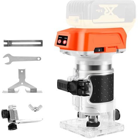 Akku Oberfräse für Dewalt 20V Akku, 800W Oberfräse Trimmer Einhandfräse, Bürstenloser Motor, Elektrischer Handschneider Holzlaminator Palm Router