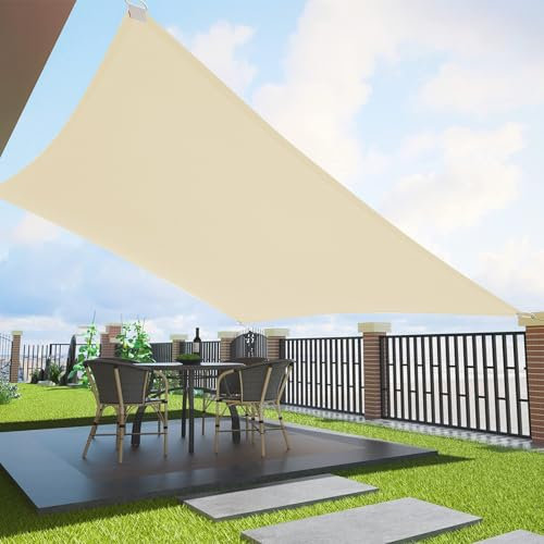 Rectangle 12'x16' Sun Shade Sail Curved for Patio Pool Backyard, 300D Oxford Outdoor Shade Cover, Patio Shades for Deck, Beige