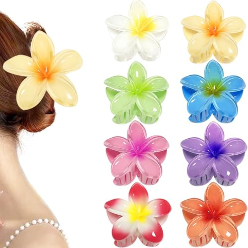 YeahBoom 8 stycken blommor hårklämmor för kvinnor, hårklor hårtillbehör, halkfri plast hårspiraler klämma med dekorativ blomma dekoration