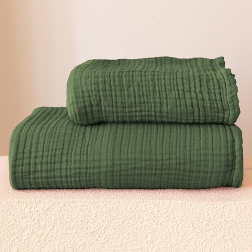 Viva Maison Ultra Soft Muslin Towel Adult Set, 100% Turkish Cotton 4-Layer 2 Pieces Luxury Muslin Hand & Bath Towels Sets for Bathroom (Green, 1 Bath & 1 Hand Towel Set)