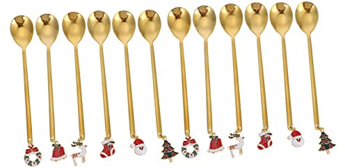 Zerodeko 12stücke Teiliges Edelstahl Kaffeelöffel Mit Festlichem Weihnachtsanhänger Vielseitige Rühr Mixlöffel Für Kaffee Eiscreme Und Teegenuss Kreative Weihnachtsdeko Für Party Und Gesche