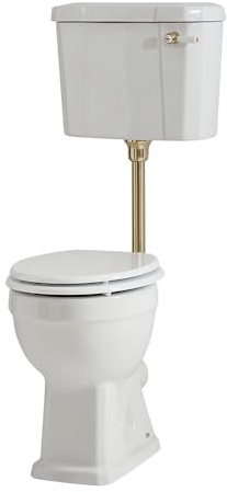 Milano Richmond Low Level Cistern Toilet Brushed Brass Flush Kit White Seat