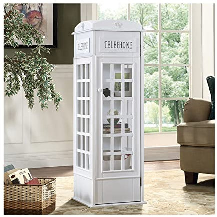 Generisch bodenstehendes Bücherregal, CD-Aufbewahrungsschrank, Britisches rotes Telefonzellen-Vitrine, 5-stöckiges Bücherregal mit Tür für das Wohnzimmer