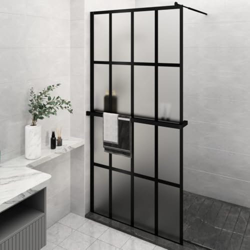Furniture Select-Paroi de douche avec étagère en verre ESG et aluminium Noir 118 x 190 cm