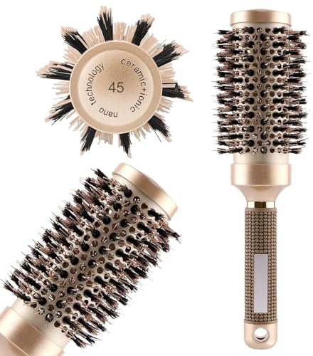 Qaestuan Spazzola Rotonda per Capelli - Asciugatura e Termica in Ceramica Con Setole di Cinghiale per Capelli Delicati (45mm)